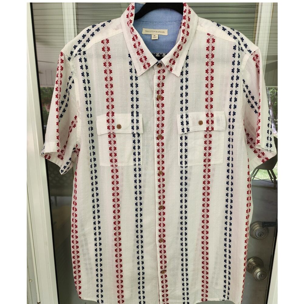 Tricots St Raphael Mens XL Short Sleeve Button Down Shirt
